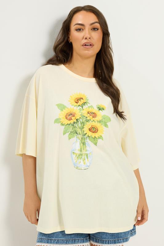 YOURS Plus Size Yellow Sunflower Graphic T-Shirt | Yours Clothing 1