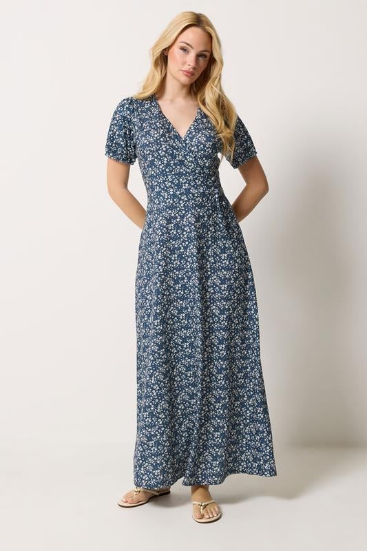  M&Co Navy Blue Ditsy Floral Print Wrap Dress