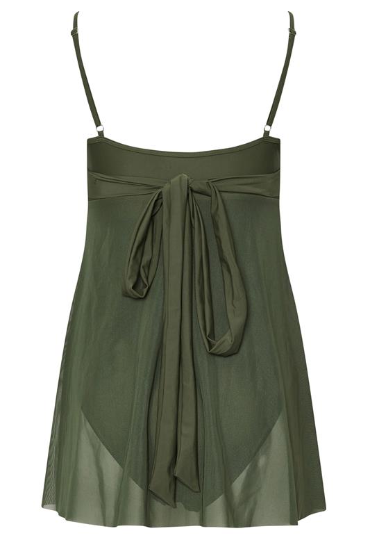 LTS Tall Khaki Green Mesh Skirted Wrap Swimsuit | Long Tall Sally 9