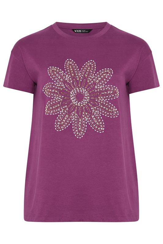 YOURS Plus Size Purple Beaded Daisy T-Shirt | Yours Clothing 5