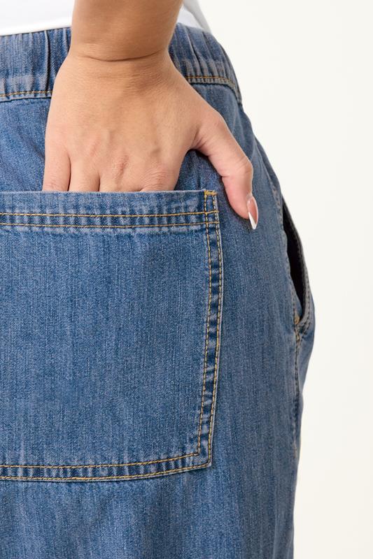 YOURS Plus Size Mid Blue Seam Front Wide Leg Jeans | Yours Clothing 4