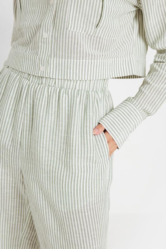 PixieGirl Petite Women's Green Linen Striped Wide Leg Trousers | PixieGirl 5