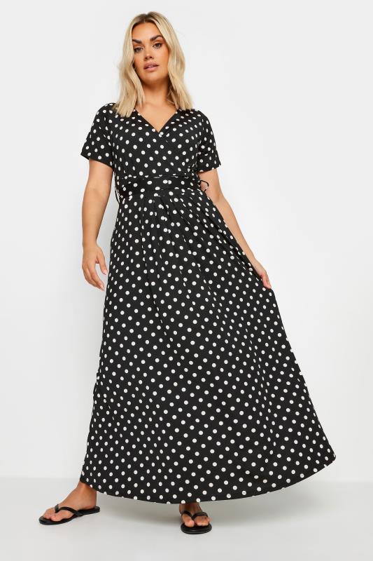  YOURS Curve Black Polka Dot Print Maxi Wrap Dress