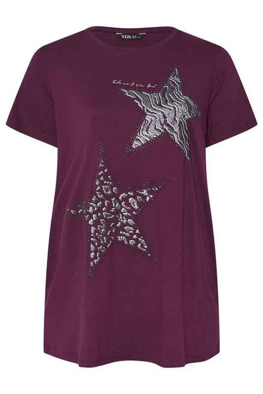 YOURS Plus Size Purple Star Print T-Shirt | Yours Clothing 5