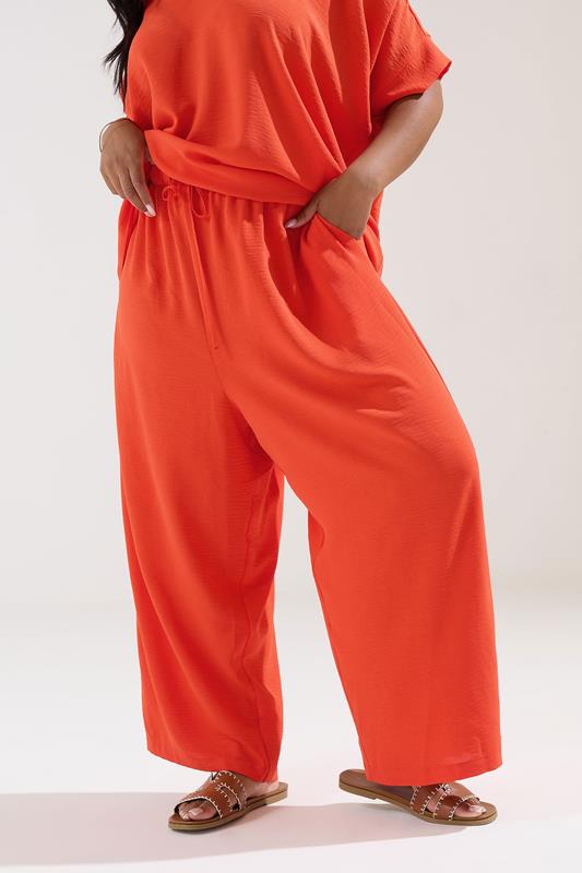 YOURS Plus Size Orange Tie Waist Wide Leg Trousers | Yours Clothing 1