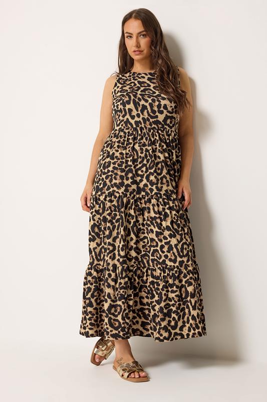 YOURS Curve Brown Leopard Tiered Maxi Dress