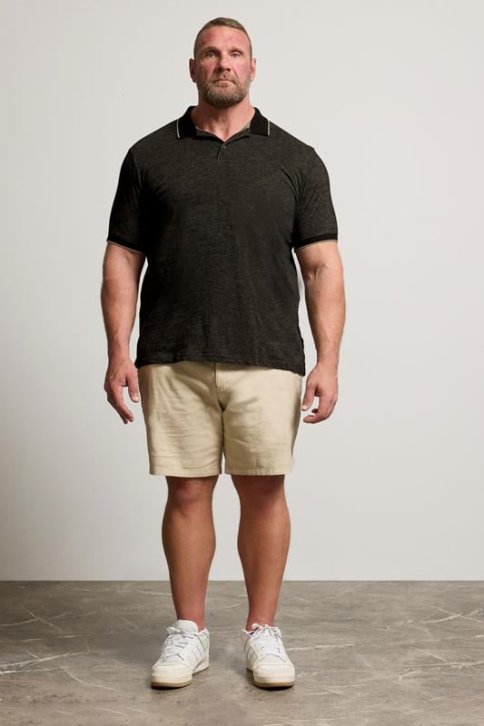 BadRhino Big & Tall Black Textured Tipped Polo Shirt | BadRhino 1