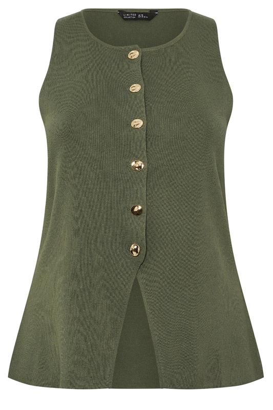 LIMITED COLLECTION Plus Size Khaki Green Knitted Waistcoat | Yours Clothing 6
