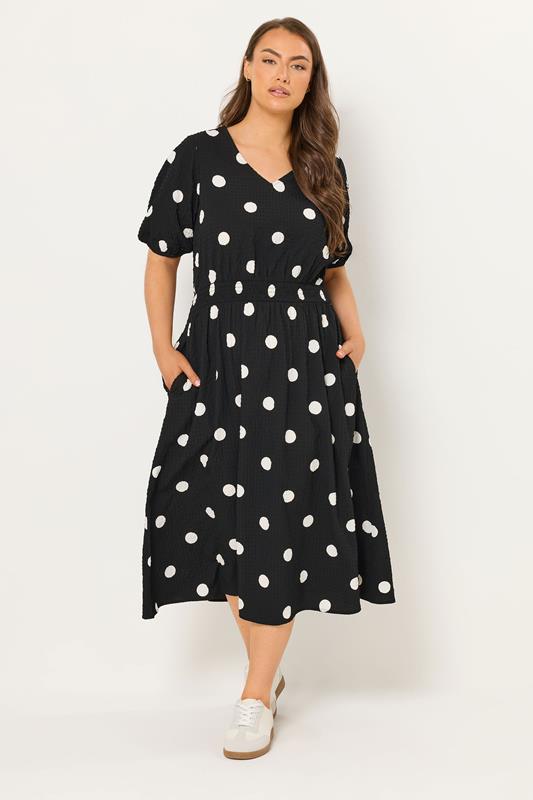 YOURS Curve Black Polka Dot Smock Dress