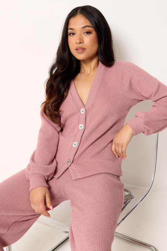 PixieGirl Petite Pink Marl Ribbed Soft Touch Cardigan