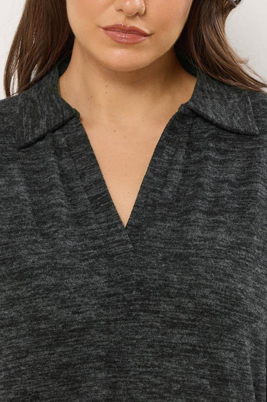 YOURS Plus Size Charcoal Grey Soft Touch Collared Jumper | Yours Clothing 4