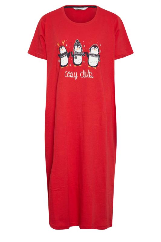 M&Co Red 'Cosy Club' Christmas Penguin Print Cotton Nightdress | M&Co 6