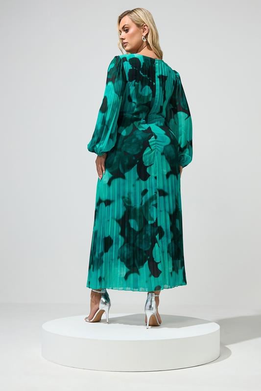 YOURS LONDON Plus Size Teal Green Abstract Pleated Dress | Yours Clothing 4