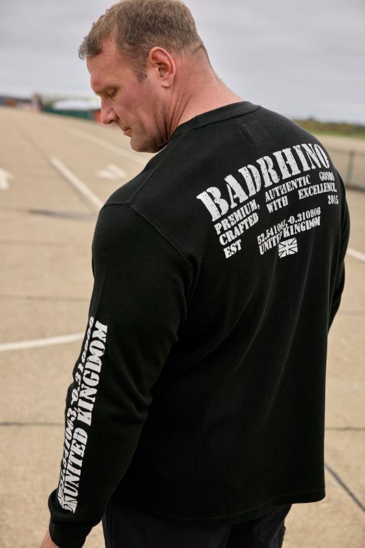 BadRhino Big & Tall Black Military Waffle Texture Long sleeve T-Shirt