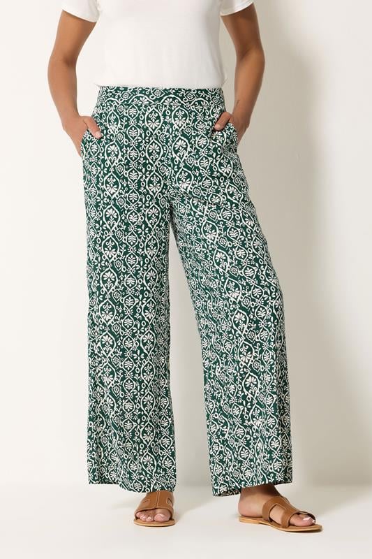  M&Co Green Abstract Print Wide Leg Trousers