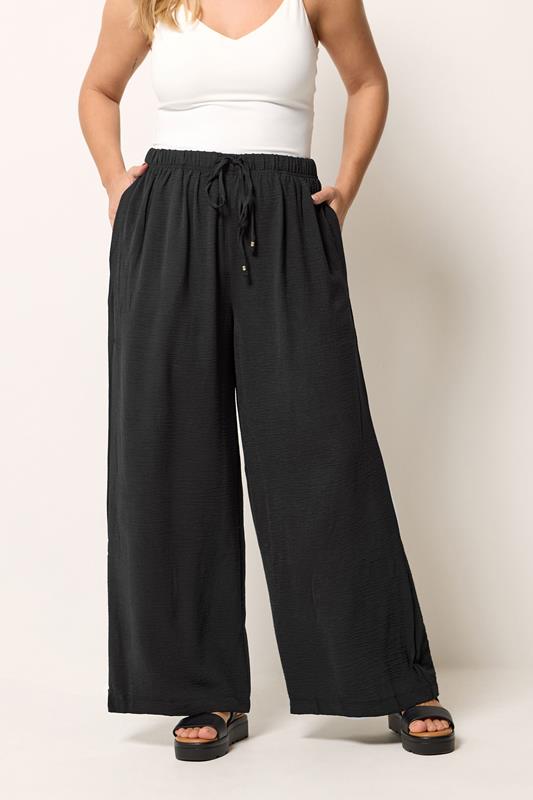 YOURS Plus Size Black Wide Leg Twill Trousers | Yours Clothing 1