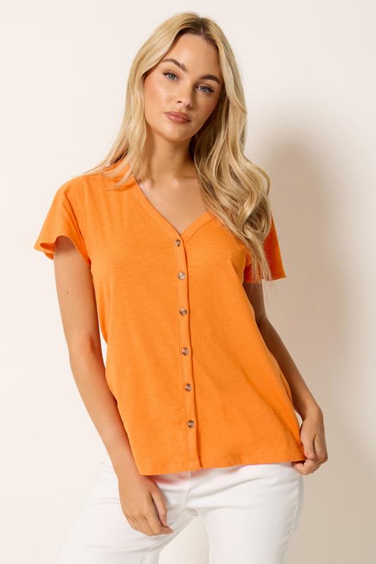  M&Co Orange Cotton Frill Sleeve Blouse