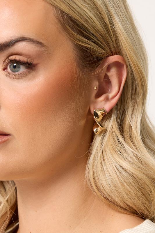 Gold Tone Twisted Molten Stud Earrings | Yours Clothing 1
