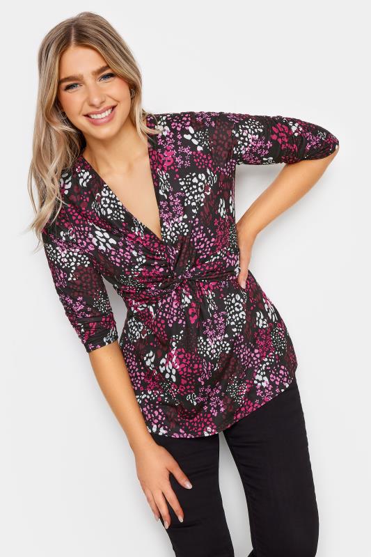 M&Co Pink Animal Print Twist Front Top | M&Co 2