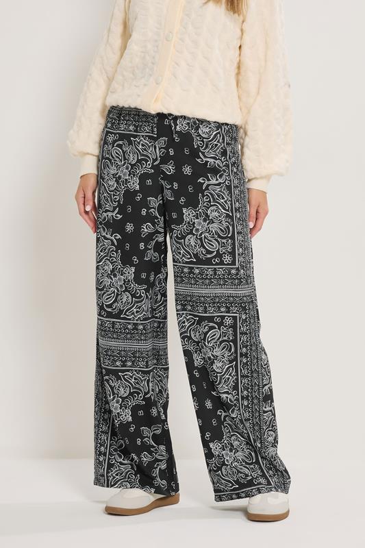 LTS Tall Black Paisley Wide Leg Trousers | Long Tall Sally 1