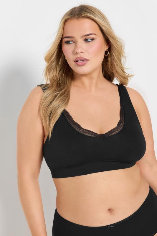 YOURSET 2 PACK Plus Size Black & White Lace Trim Seamless Bralette | Yours Clothing 2