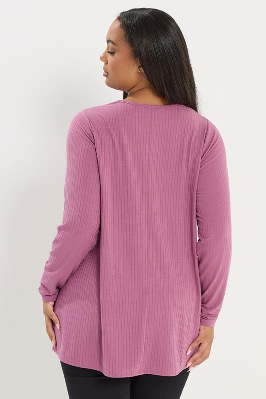 YOURS Plus Size Pink Ribbed Swing T-Shirt | Yours Clothing 2