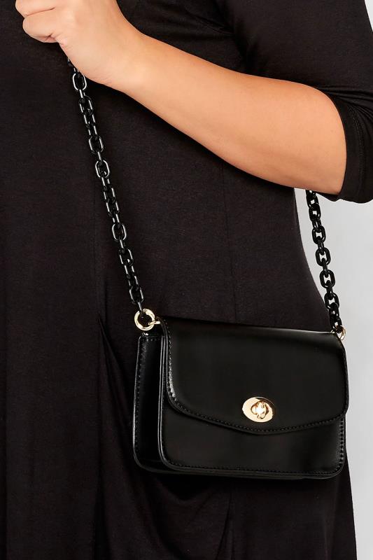 Black Chain Lock Detail Bag | Yours Clothing 1