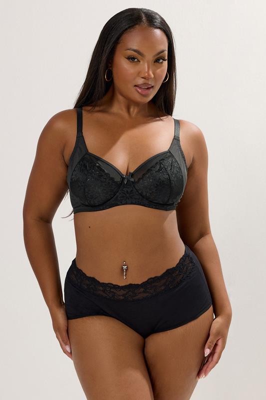 YOURSET 2 PACK Plus Size Pink & Black Lace Mesh Underwired Bras | Yours Clothing 5