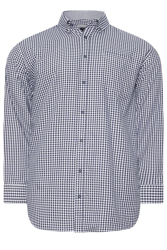 KAM Big & Tall Navy Blue Long Sleeve Gingham Shirt | BadRhino 2