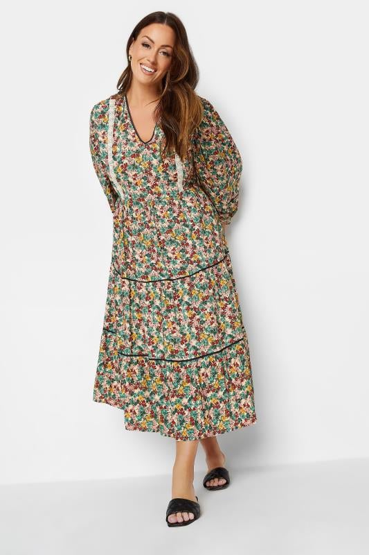 M&Co Green Floral Print Crochet Trim Maxi Dress | M&Co 1