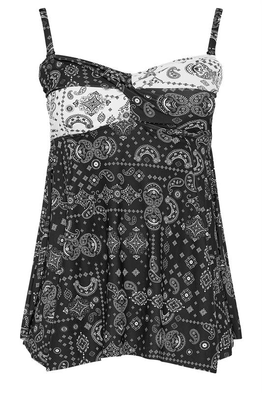 YOURS Plus Size Black Bandana Print Hanky Hem Tankini Top | Yours Clothing 8