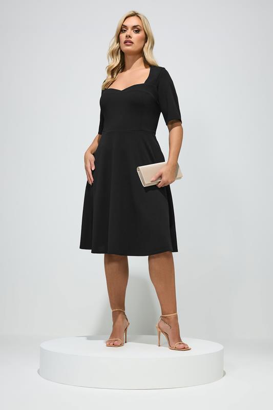 YOURS LONDON Curve Black Panel Skater Dress