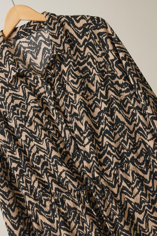 EVANS Plus Size Natural Brown Abstract Print Crepe Midi Shirt Dress | Evans 6