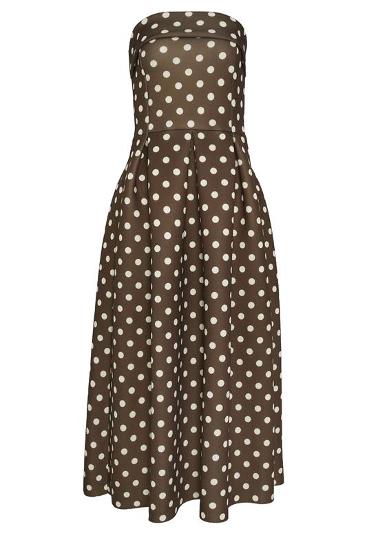 LTS Tall Women's Chocolate Brown Bandeau Polka Dot Pleated Midi Dress | Long Tall Sally 5