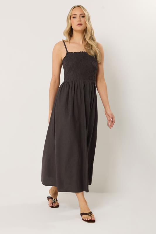 LTS Tall Women's Chocolate Brown Linen Embroidered Midi Dress | Long Tall Sally 2