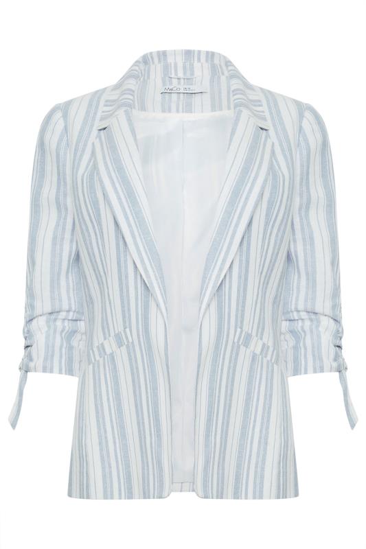 M&Co White & Blue Striped Ruched Sleeve Blazer | M&Co 5
