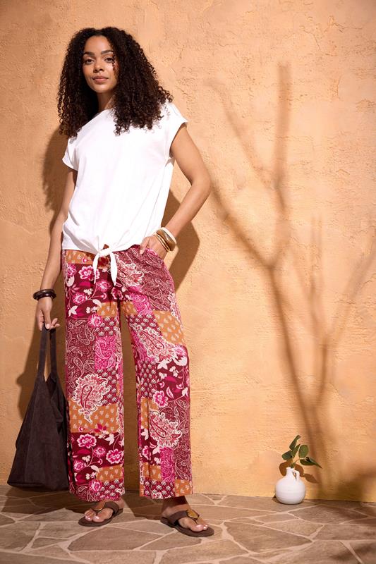 M&Co Red Abstract Floral Print Wide Leg Trousers