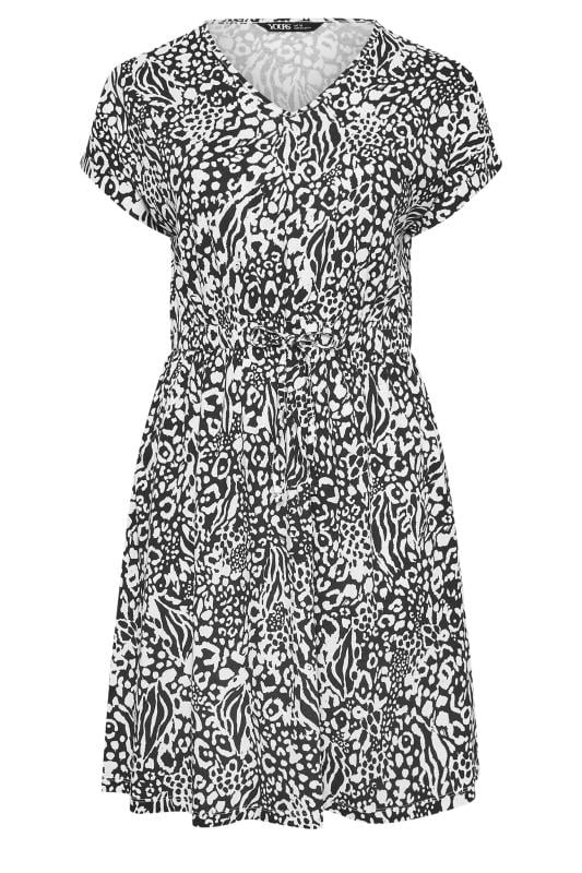 YOURS Plus Size Black & White Animal Print Cotton T-Shirt Dress | Yours Clothing 5
