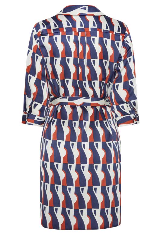 M&Co Blue Geometric Print Satin Shirt Dress | M&Co 7
