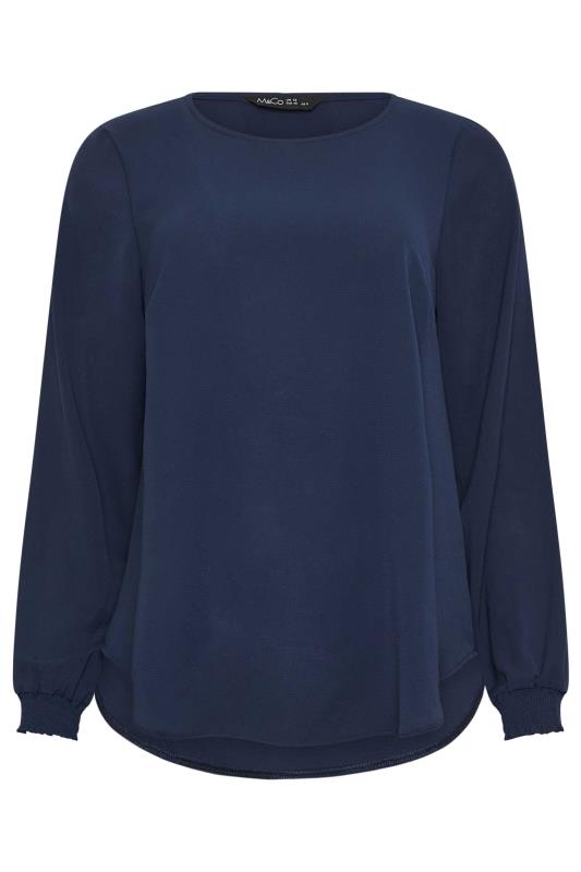M&Co Navy Blue Shirred Cuff Blouse | M&Co 5