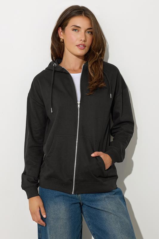 LTS Tall Women's Black Zip Through Pocket Hoodie | Long Tall Sally  1