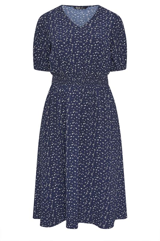 YOURS Plus Size Navy Blue Ditsy Floral Smock Dress | Yours Clothing 5