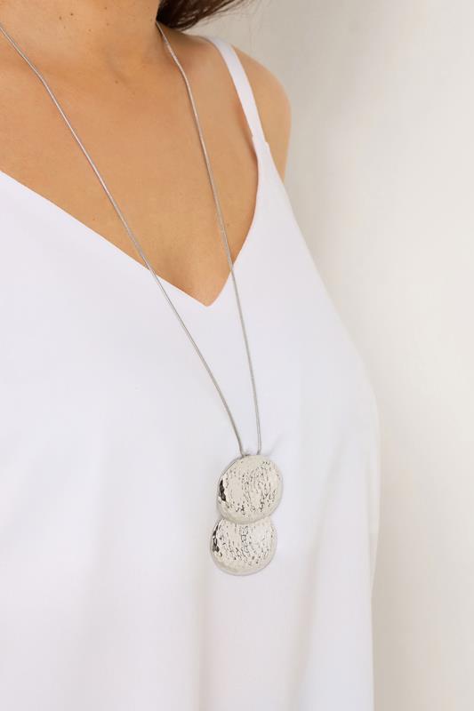 Silver Tone Long Double Circle Pendant Necklace | Yours Clothing 1