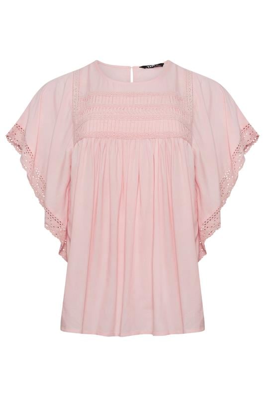 YOURS Plus Size Pink Crochet Detail Blouse | Yours Clothing 5