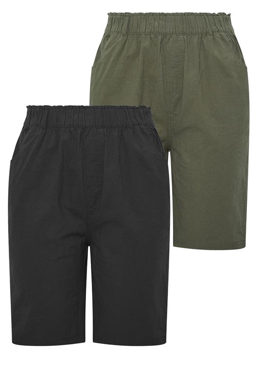 YOURSET 2 PACK Plus Size Black & Khaki Green Cool Cotton Shorts | Yours Clothing 1