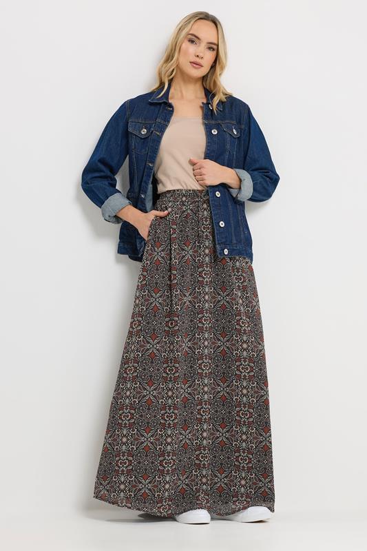 LTS Tall Black Abstract Tie Waist Maxi Skirt