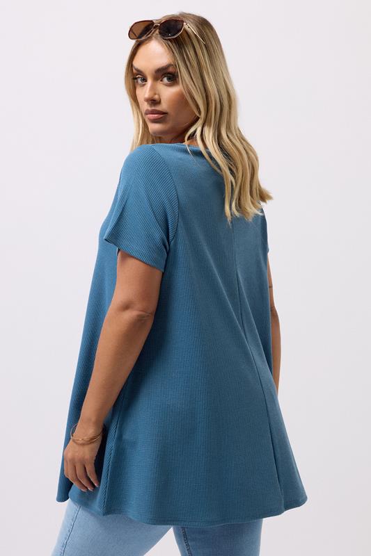 YOURS Plus Size Blue Ribbed Soft Touch T-Shirt | Yours Clothing 2