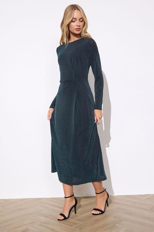  M&Co Teal Green Metallic Twist Front Midi Dress