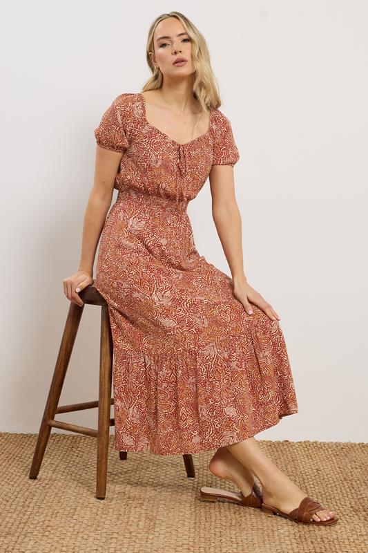 LTS Tall Women's Rust Orange Floral Midi Dress | Long Tall Sally 1