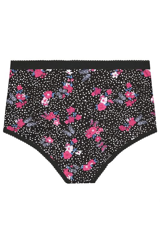 YOURS Plus Size 5 PACK Black Floral Print Full Briefs | Yours Clothing 8